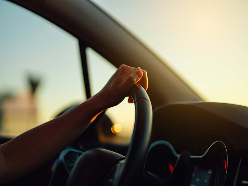 person holding car steering wheel